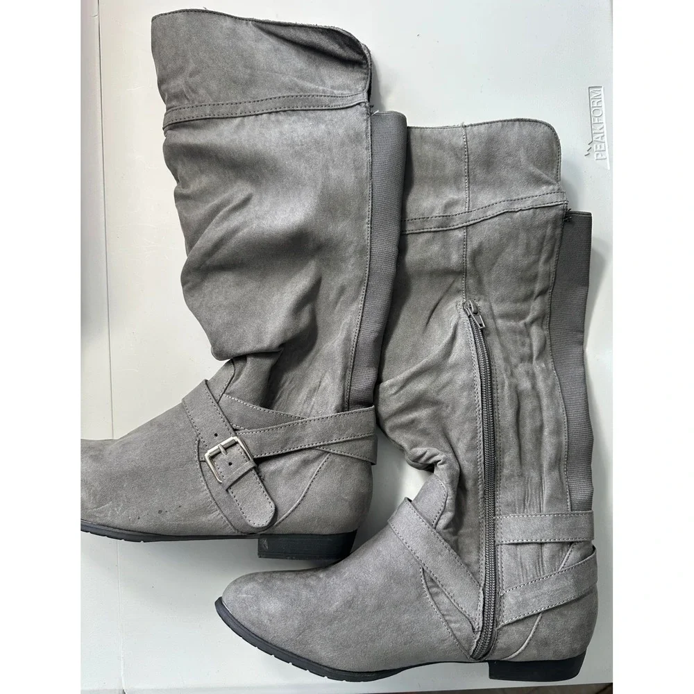Rampage Amelia Grey Faux Suede Slouchy Tall Knee High Boots Women's Size 8 M